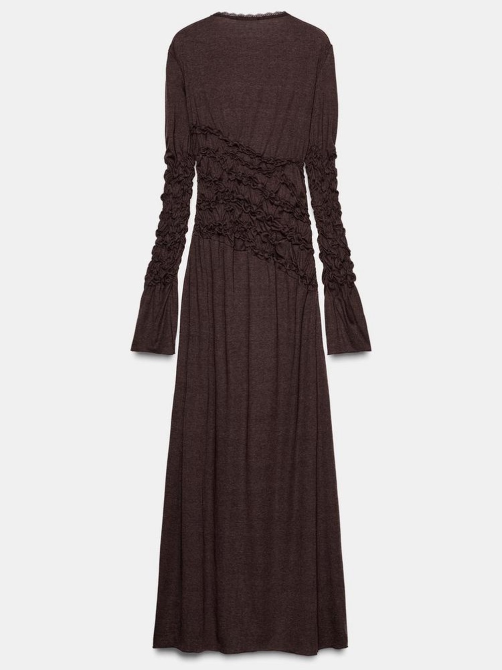 NWT Zara Gorgeous Brown Ruffled scrunch Maxi Dress - Picture 7 of 8